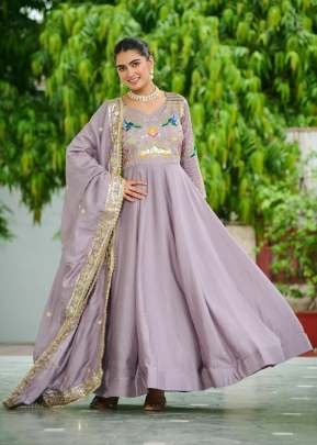 Designer Anarkali Gown Vichitra Silk With Embroidery Rich Sequence Work lavender Color LW DN 9299