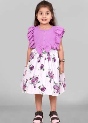 Designer Barbq And Valentino With Digital Print Kids Frock Purple Color DN 1055