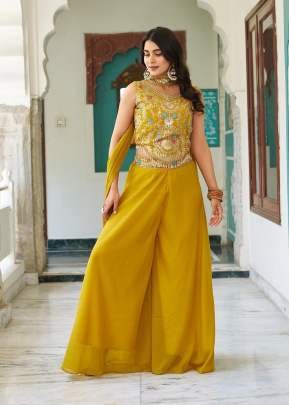 Designer Blouse Palazzo With Dupatta Star Georgette With Sequence And Embroidery Work Indo Western Yellow Color RM DN 107
