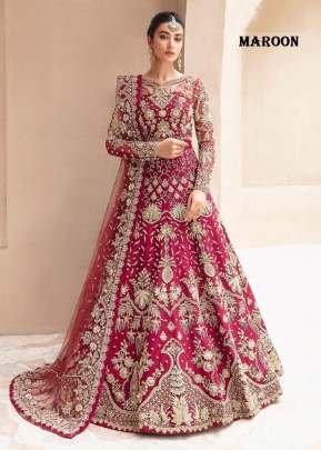 Designer Bridal Anarkali Gown Boutique Collection In Heavy Butterfly Net With Beautiful Embroidery And Diamond Work Maroon Color DN 1082
