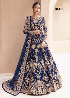 Designer Bridal Anarkali Gown Boutique Collection In Heavy Butterfly Net With Beautiful Embroidery And Diamond Work Blue Color DN 1082