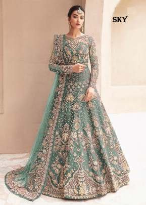 Designer Bridal Anarkali Gown Boutique Collection In Heavy Butterfly Net With Beautiful Embroidery And Diamond Work Sky Color DN 1082