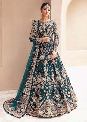 Designer Bridal Heavy Butterfly Net And Embroidery Work With Full Of Diamond Anarkali Gown Teal Color DN 1082 NX