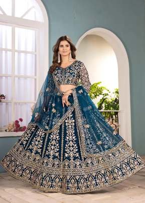Designer Bridal Lehenga Choli For Wedding Collection Net Fabric Embroidery And Sequence Work With Codding Design Work Blue Color 