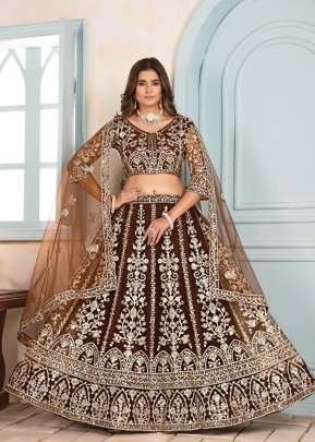 Designer Bridal Lehenga Choli For Wedding Collection Net Fabric Embroidery And Sequence Work With Codding Design Work Brown Color 