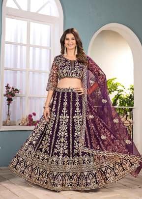 Designer Bridal Lehenga Choli For Wedding Collection Net Fabric Embroidery And Sequence Work With Codding Design Work Purple Color 