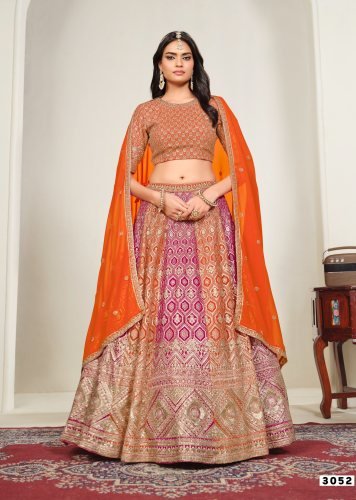 Designer Bridal Lehenga Choli in Faux Georgette with Heavy Embroidery And Sequence Work Orange Color DN 3052