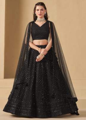   Designer Bridesmaids Georgette With Embroidery Sequnce Work Perfect For Parties Lehenga Choli Black Color DN 1011   