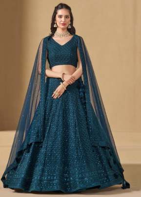   Designer Bridesmaids Georgette With Embroidery Sequnce Work Perfect For Parties Lehenga Choli Blue Color DN 1011   