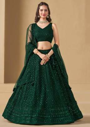   Designer Bridesmaids Georgette With Embroidery Sequnce Work Perfect For Parties Lehenga Choli Green Color DN 1011   