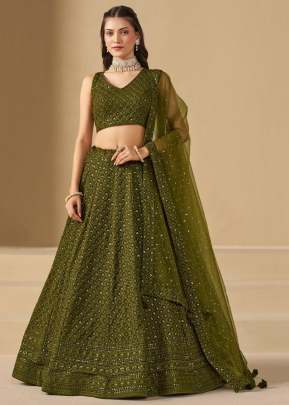   Designer Bridesmaids Georgette With Embroidery Sequnce Work Perfect For Parties Lehenga Choli Mehndi Color DN 1011   