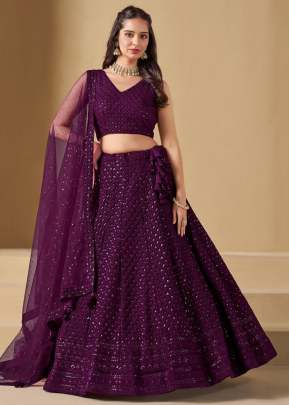   Designer Bridesmaids Georgette With Embroidery Sequnce Work Perfect For Parties Lehenga Choli Purple Color DN 1011   