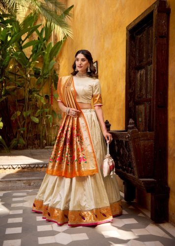 Designer Butterfly Silk Plathian Lehenga Choli Zari Weaving Work Off White Color LFH LNB DN 2031