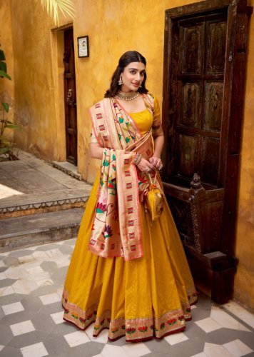 Designer Butterfly Silk Plathian Lehenga Choli Zari Weaving Work Yellow Color LFH LNB DN 2031
