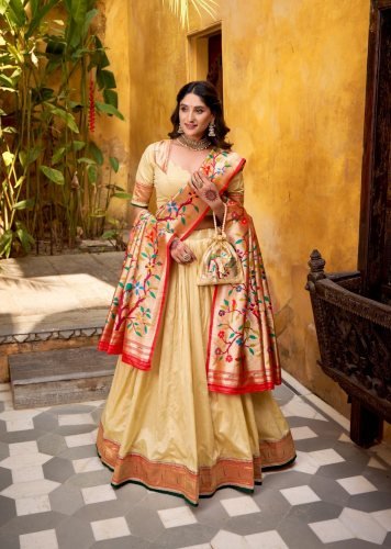 Designer Butterfly Silk Plathian Lehenga Choli Zari Weaving Work Cream Color LFH LNB DN 2031