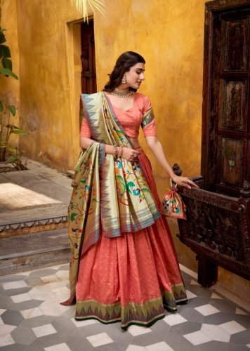 Designer Butterfly Silk Plathian Lehenga Choli Zari Weaving Work Peach Color LFH LNB DN 2031