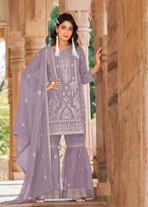 Designer Embroidered Palazzo Suit With Real Hand Mirror Work Lavender Color  DN 1316