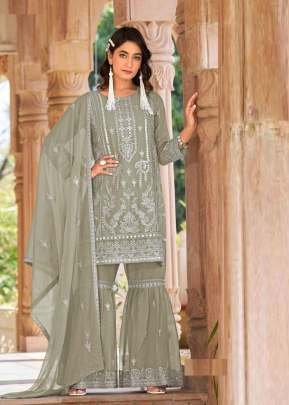 Designer Embroidered Palazzo Suit With Real Hand Mirror Work Ash Green Color  DN 1316
