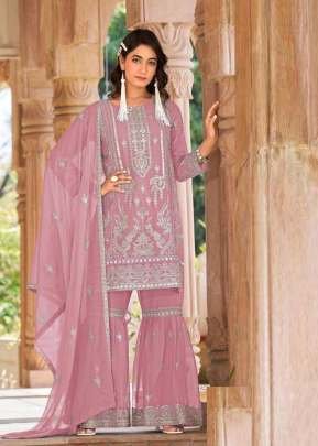 Designer Embroidered Palazzo Suit With Real Hand Mirror Work Baby Pink Color  DN 1316
