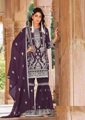 Designer Embroidered Palazzo Suit With Real Hand Mirror Work Purple Wine Color  DN 1316
