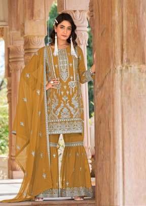 Designer Embroidered Palazzo Suit With Real Hand Mirror Work Mustard Yellow Color  DN 1316