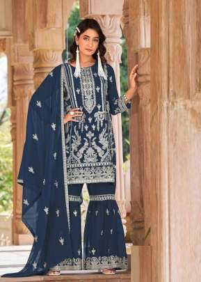 Designer Embroidered Palazzo Suit With Real Hand Mirror Work Navy Blue Color DN 1316