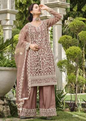 Designer Exclusive Pure Butterfly Net With Stone Work Suit Brown Color DN 2091