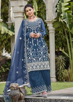 Designer Exclusive Pure Butterfly Net With Stone Work Blue Color DN 2092 A