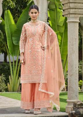 Designer Exclusive Pure Butterfly Net With Stone Work Suit Peach Color DN 2093