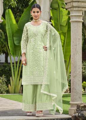 Designer Exclusive Pure Butterfly Net With Stone Work Suit Pista Color DN 2093 A