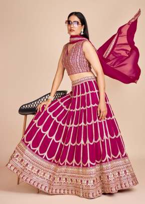 Designer Faux Georgette With Thread And Sequence Embroidery Work Lehenga Choli Dark Pink Color DN 2224