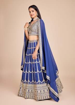 Designer Faux Georgette With Thread And Sequence Embroidery Work Lehenga Choli Blue Color DN 2224
