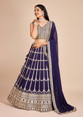 Designer Faux Georgette With Thread And Sequence Embroidery Work Lehenga Choli Nevy Blue Color DN 2224