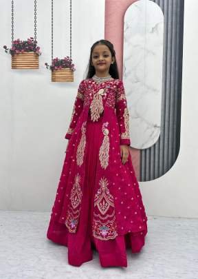 Designer Festival Special Kids Wear With Heavy Thread And Sequence Work In Pure Vichitra Fabric Pink Color DN 528