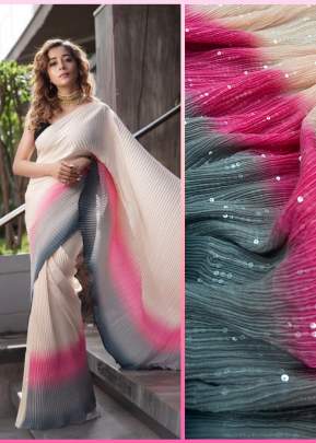 Designer Georgette Bollywood Beautiful Shaded Sequence Saree NC DN 5303 Cream And Grey Color 