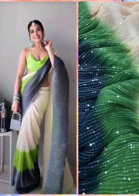 Designer Georgette Bollywood Beautiful Shaded Sequence Saree NC DN 5303 Grey And Parrot Color