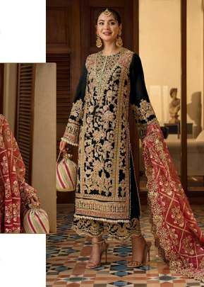 Designer Georgette With Heavy Embroidery Work With Boring Pakistani Suit Black Color R DN 549