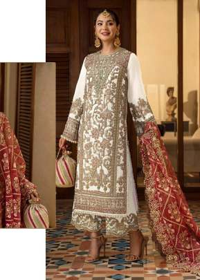 Designer Georgette With Heavy Embroidery Work With Boring Pakistani Suit White Color R DN 549