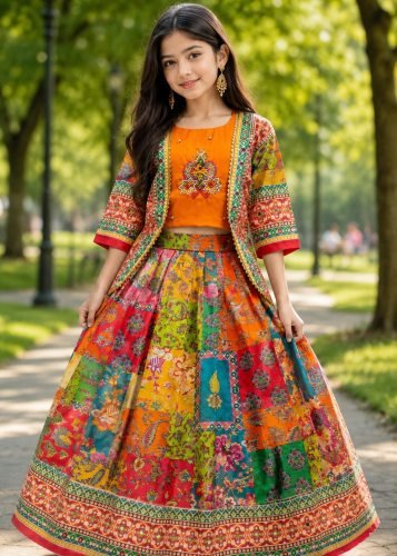 Designer Girls Lehenga Choli Set Heavy Chinon Silk with Lightweight and Soft Orange Color LFH ST DN 0141
