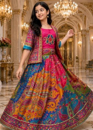 Designer Girls Lehenga Choli Set Heavy Chinon Silk with Lightweight and Soft  Multi Colored LFH ST DN 098