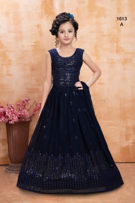 Designer Heavy Faux Georgette With Multi Tread And Embroidery Work Kids Lehenga Choli Nevy Blue Color DN 1613