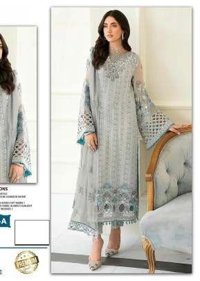 Designer Heavy Faux Georgette With Embroidery Sequence Work And Khatli Work Pakistani Suit Grey Color DN 189