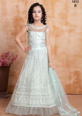 Designer Heavy Soft Net With Finest Embroidery Stich Work Kids Lehenga Choli Sky Color DN 1612