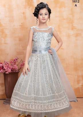 Designer Heavy Soft Net With Finest Embroidery Stich Work Kids Lehenga Choli Grey Color DN 1612
