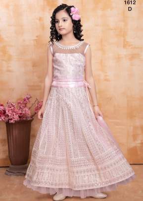 Designer Heavy Soft Net With Finest Embroidery Stich Work Kids Lehenga Choli Pink Color DN 1612