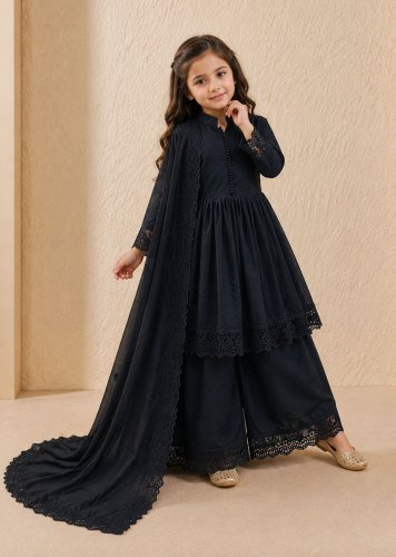 Designer Kids Gown Set Heavy Roman Silk With Embroidery Work Black Color LFH OC DN 251