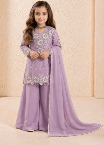 Designer Kids Kurta Palazzo Dupatta Set Heavy Fox Georgette Embroidery Sequence Work Lavender Color LFH OC DN 247