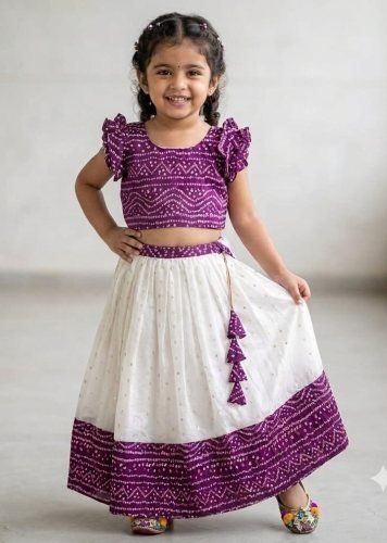 Designer Kids Lehenga Choli  Pure Natural Silk With The All Over Zari Work Purple And White Color LFH HK DN 286
