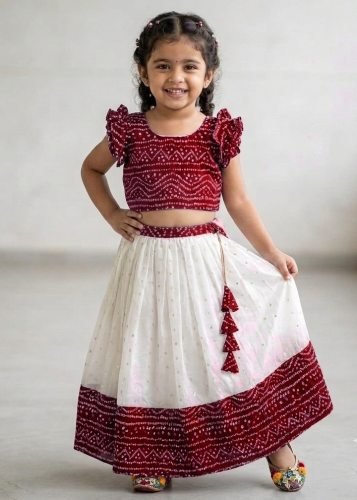 Designer Kids Lehenga Choli  Pure Natural Silk With The All Over Zari Work Red And White Color LFH HK DN 286
