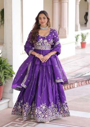 Designer Lehenga Choli Set  Ready made Gold Crush With Multi Thread Embroidery Zari Sequence  Work Purple Color KA DN 5059